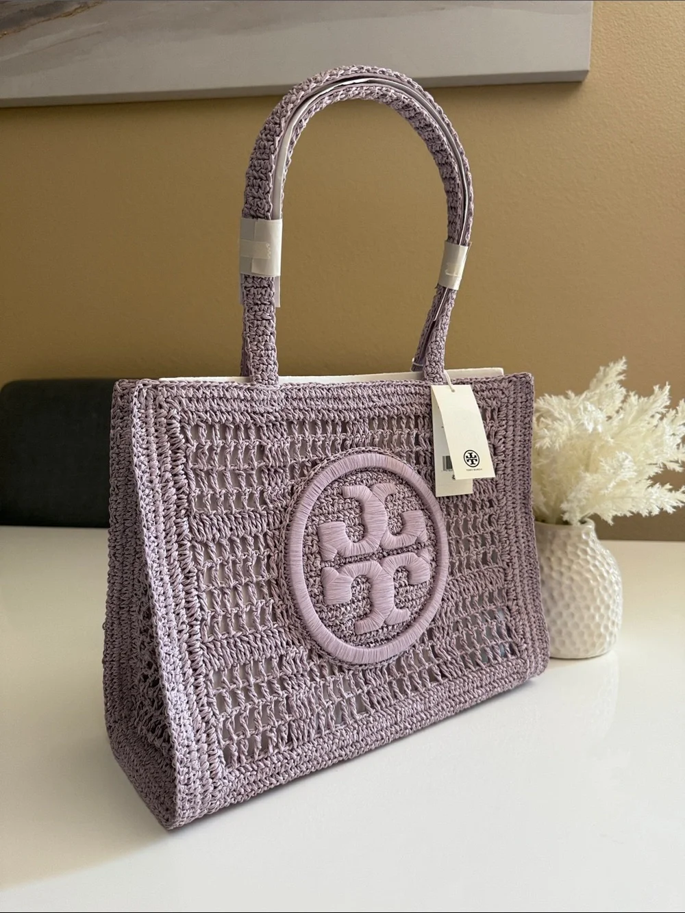 NWT , tory burch ELLA HAND-CROCHETED SMALL TOTE pale purple